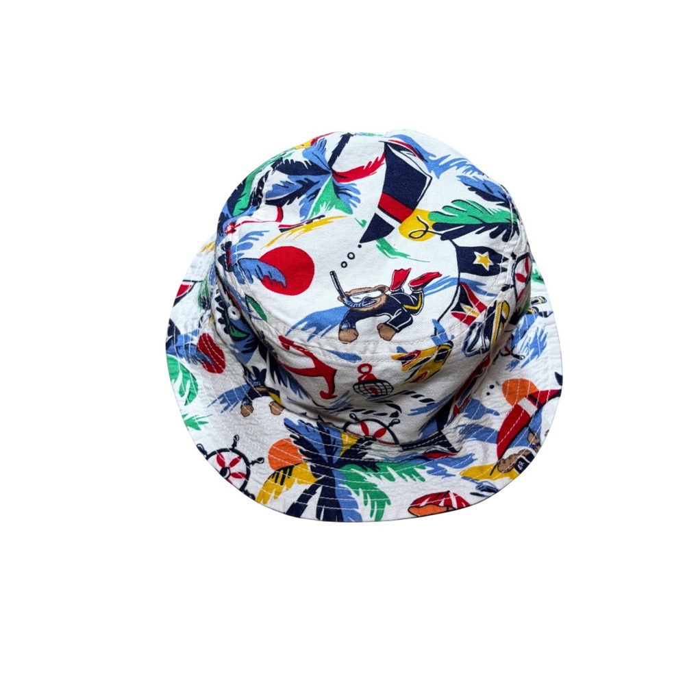 Polo Ralph Lauren Reversible Bucket Hat Navy Blue Nautical Polo Bear Print - Picture 2 of 5